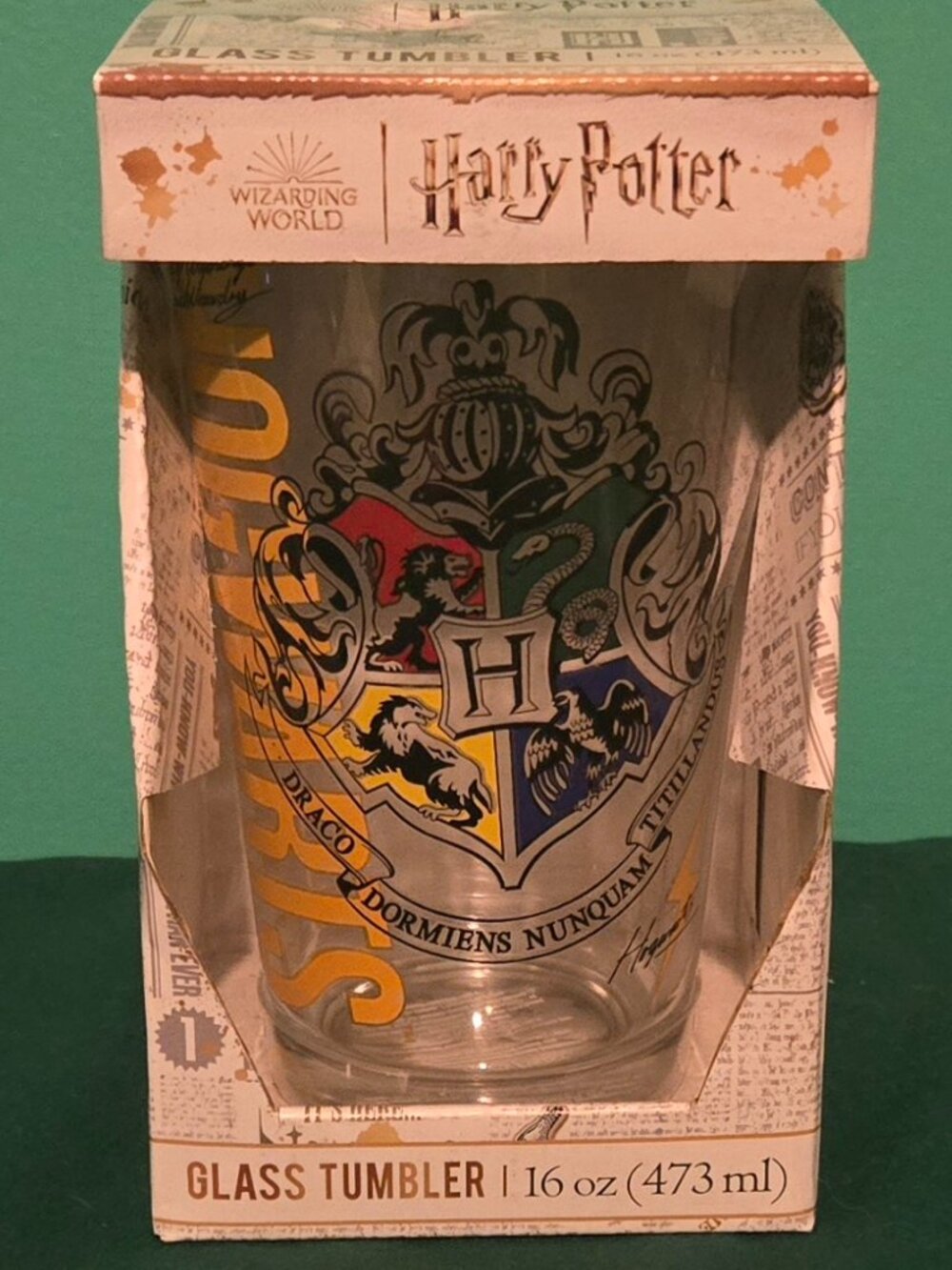 Harry Potter Wizarding World 16oz Glass Tumbler Crest Design Cup New